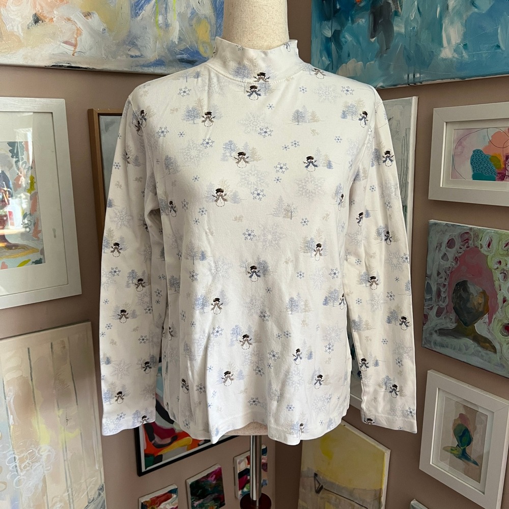 Croft & Barrow Women's White Snowman Winter Mockneck Top Size M